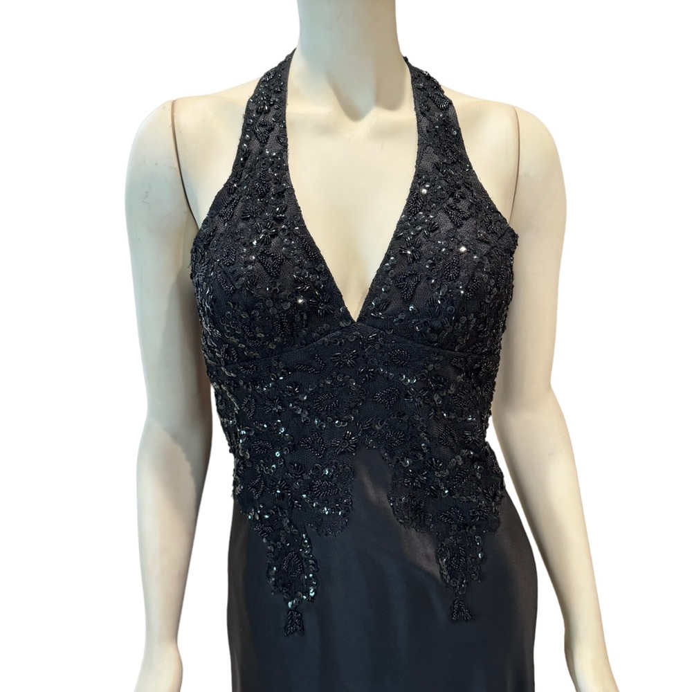 Vintage Beaded and Sequined Satin Halter Corset Gown - Picture 3 of 13